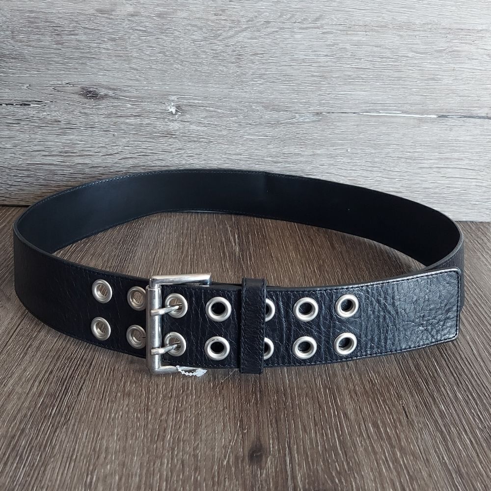 Banana Republic Black Italian Leather Belt Double Prong Buckle Size Medium